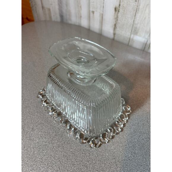 Vintage Indian Depression Clear Lace Footed Candy‎ Dish w/lid - Picture 2 of 4